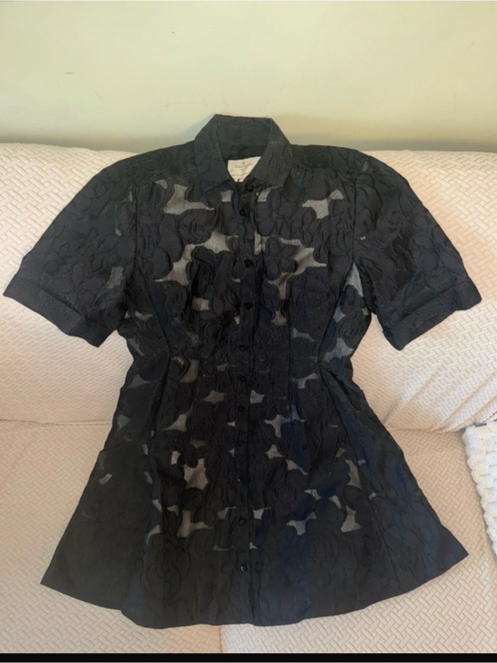 Kate Spade Black Sheer Floral Organza Peplum Blouse Size 4